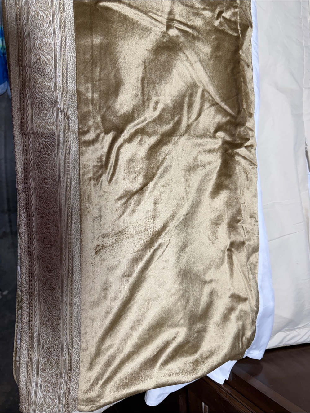 Gold Velvet Decorative bed skirt with Embroidered Border